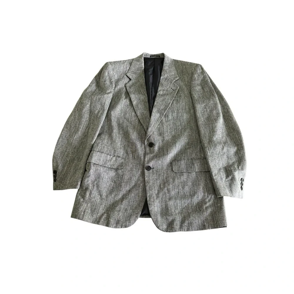 Pierre Balmain Blazer Mens 38L Gray 100% Silk Herringbone Two Button Sport Coat